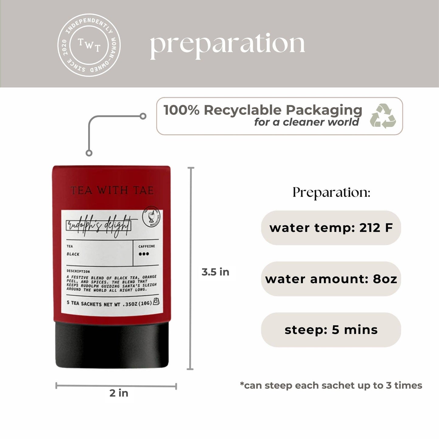 Rudolph's Delight Holiday Mini Tube Gift (5 tea bags)