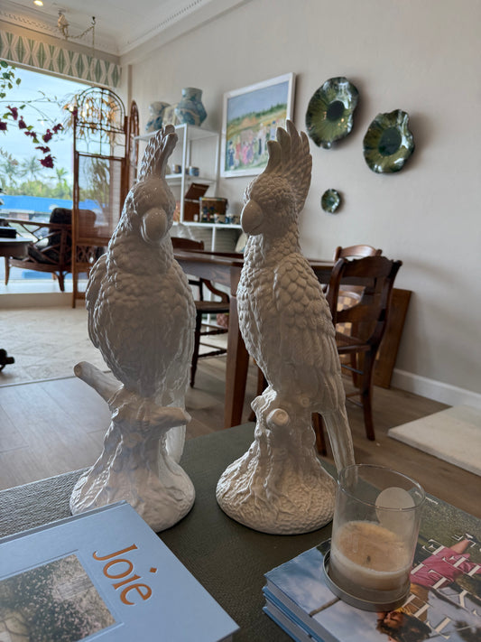 White Porcelain Cockatoo Figurines
